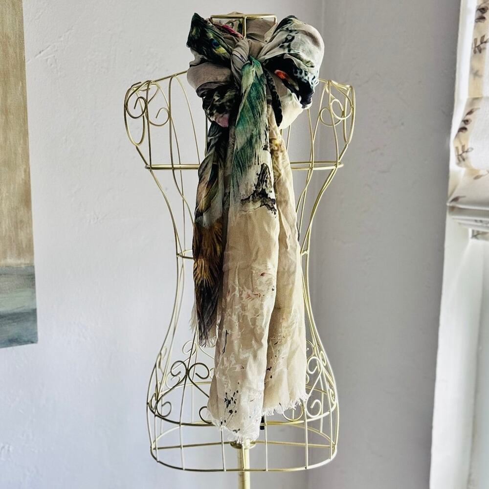 Mary Frances Peacock Bird Scarf 100% Modal Oversized 77” Floral Shawl Wrap